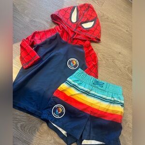 Shop Disney size 4 toddler spiderman swimsuit set hooded top
